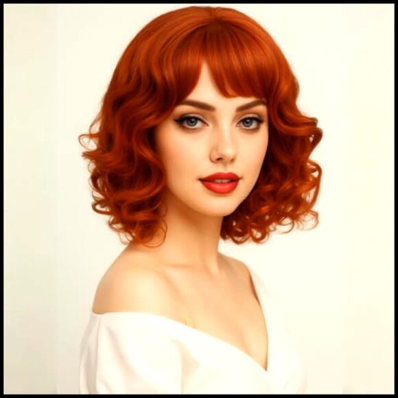 Short Curly Wig with Bangs Shoulder Length Synthetic Hair Party Daily Use main image 6
